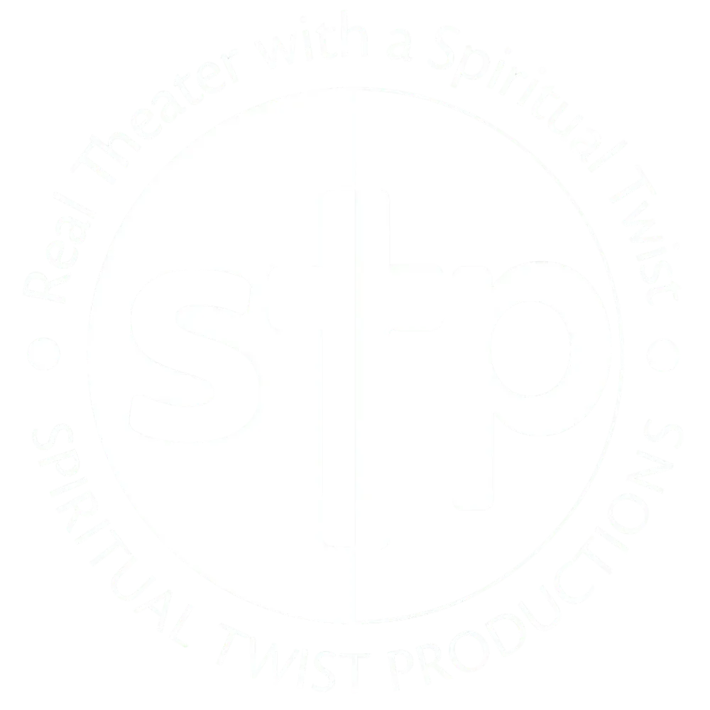 Logo for Spiritual Twist Productions, featuring the initials “stp” surrounded by the text “Real Theater with a Spiritual Twist”.
