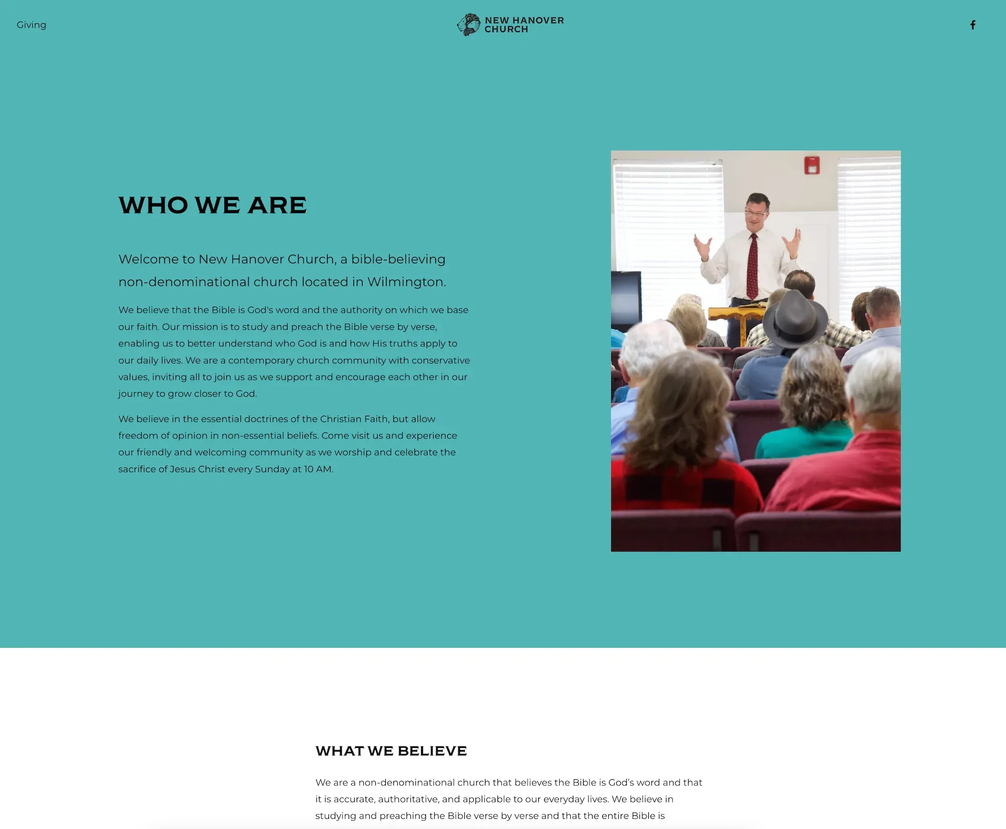 The New Hanover Church website about page.
