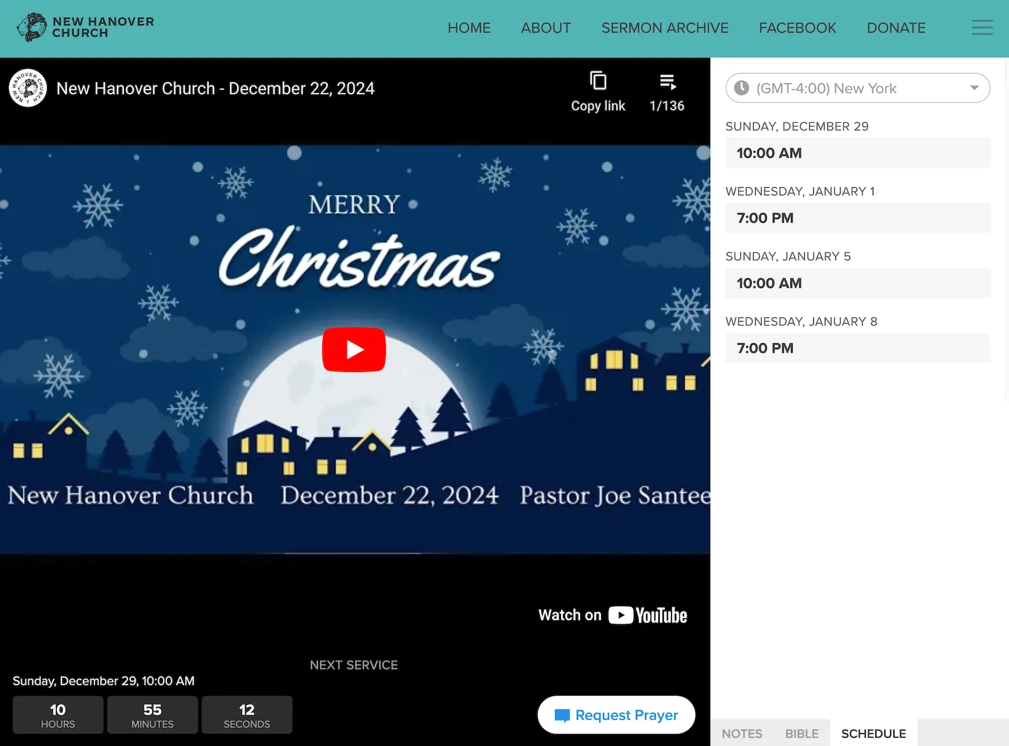 The New Hanover Church live stream platform.