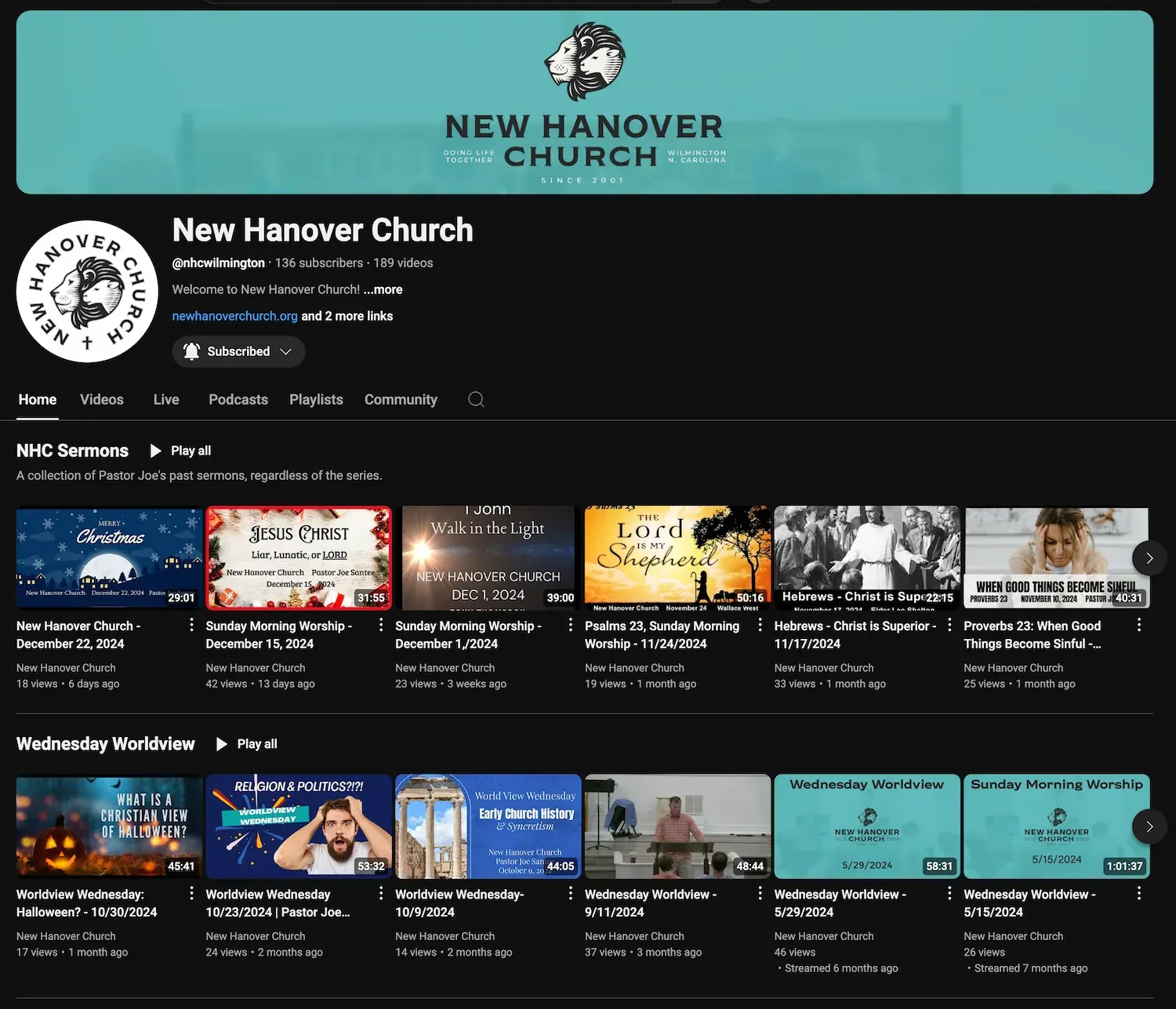 The New Hanover Church YouTube channel.