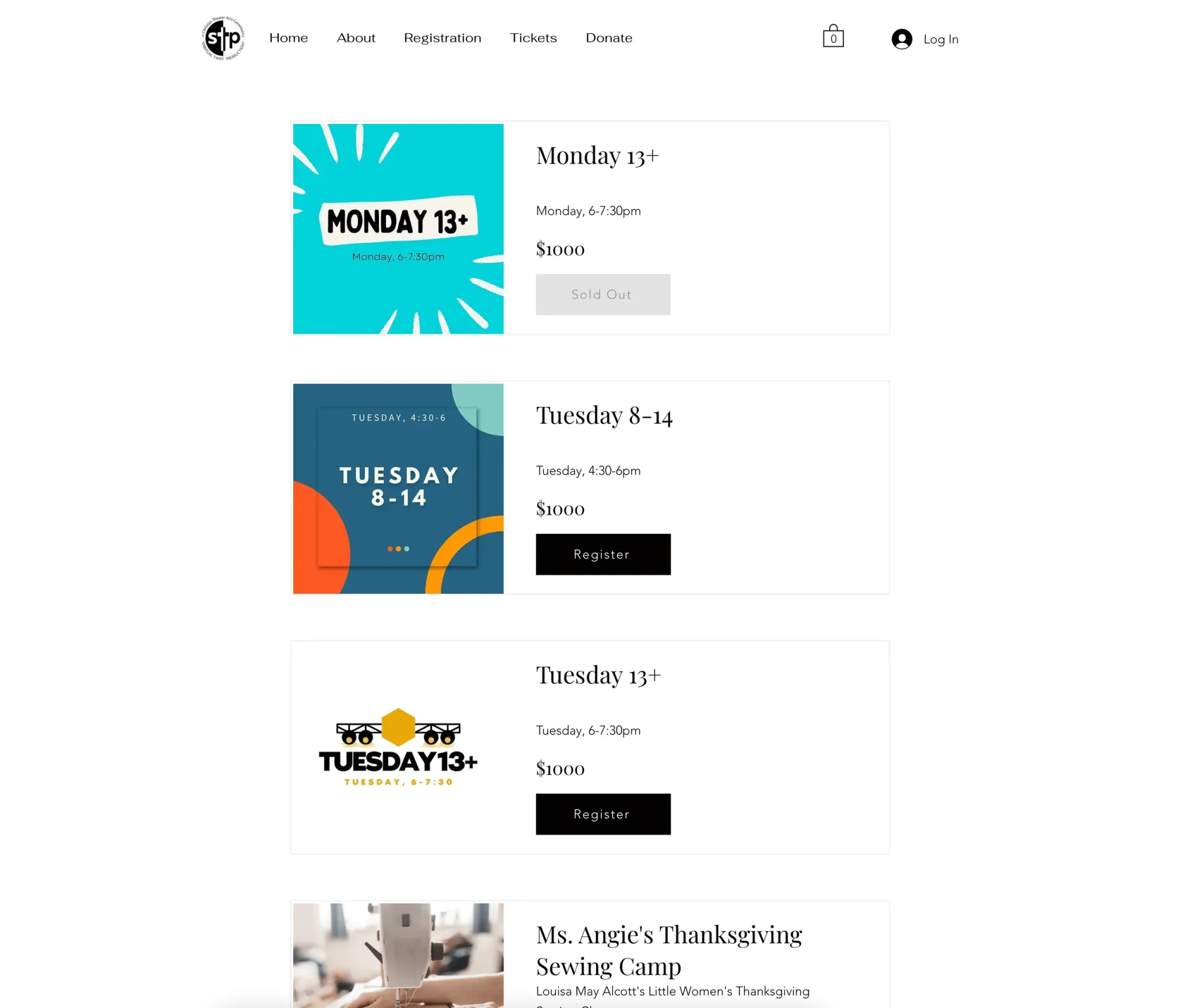 Available courses page.