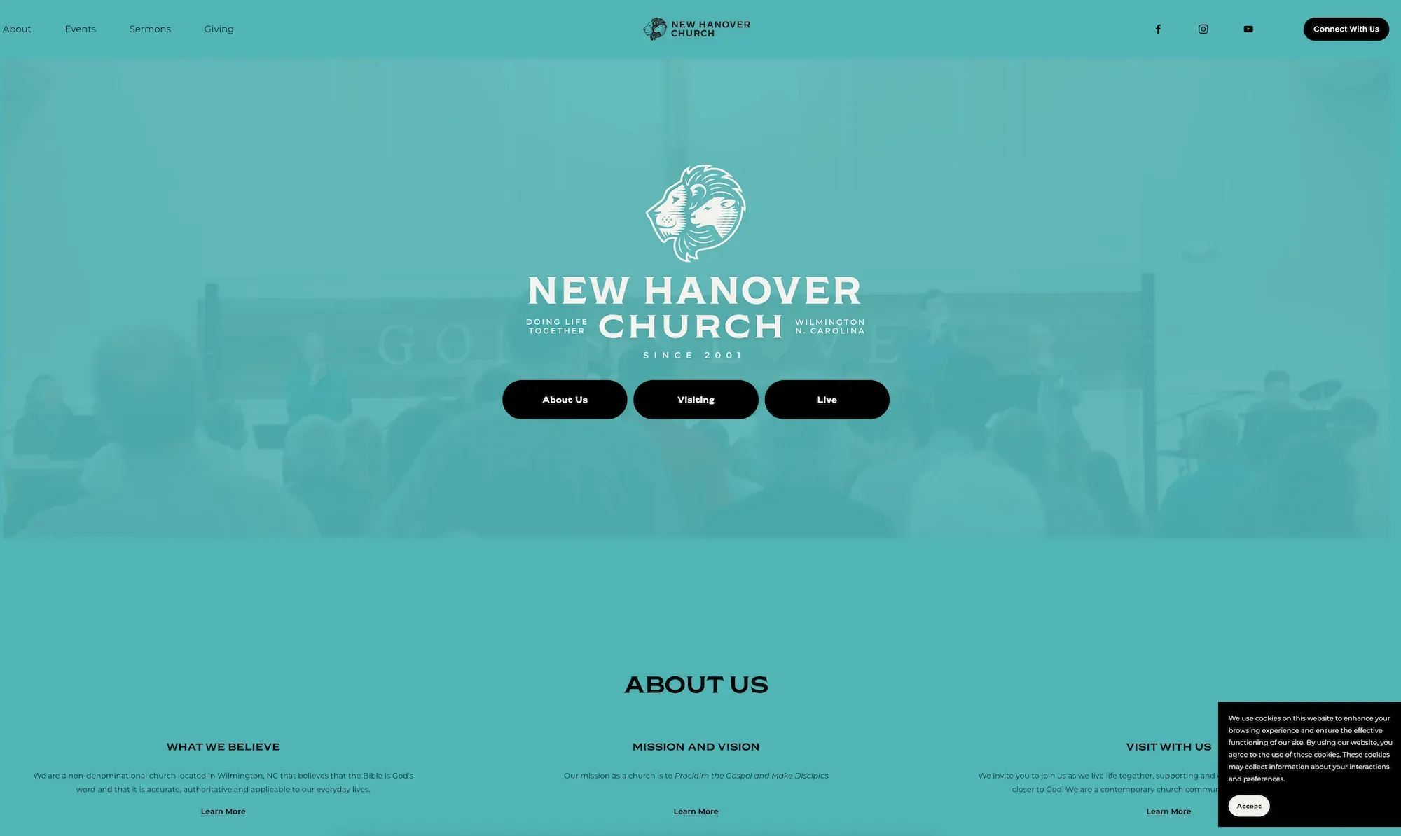New Hanover Church website homepage.